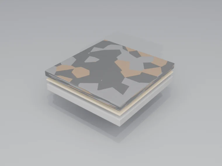 Rubber — floor system cross-section (3D render)